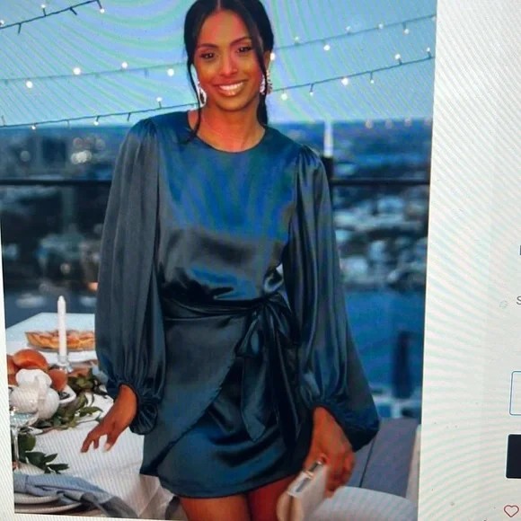 Petal & pup satin balloon sleeve faux wrap mini dress Sz 2 nwot - Picture 3 of 16